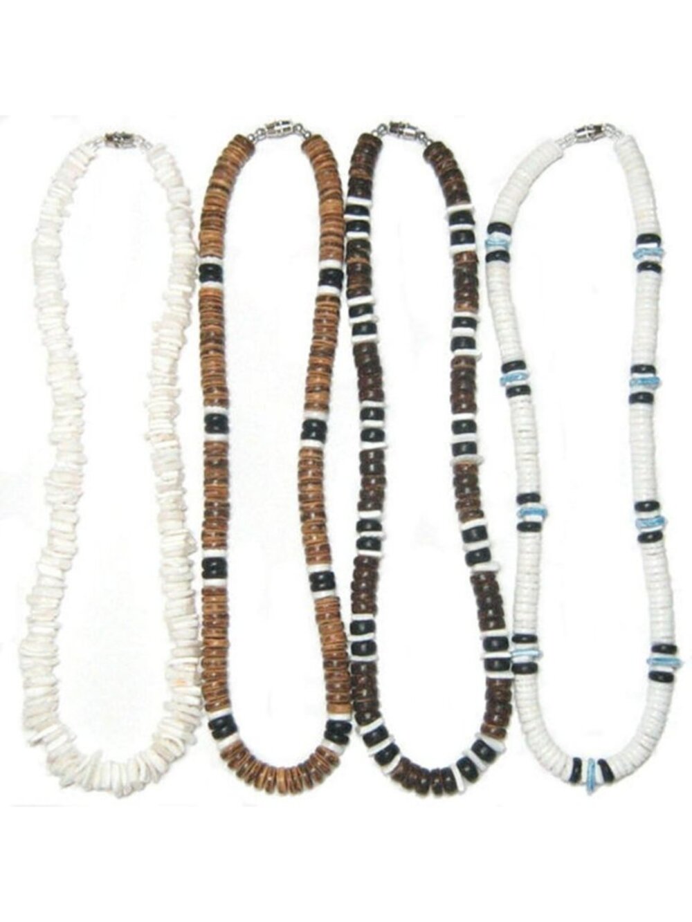 Tropical Puka Shell Necklace Set - 4 Pack Surfer Style Beaded Jewelry for All